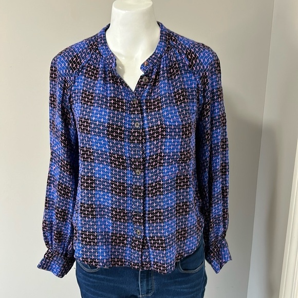 Anthropologie Pilcro Femme Plaid Buttondown Blue Pink Shirt Top Sz M Petite - Picture 4 of 16